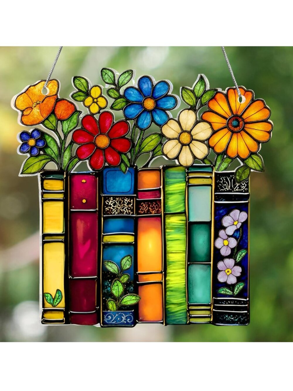 NEW Sun-catcher Window Hanging Bookshelf with Flower Accents Ornament Gift